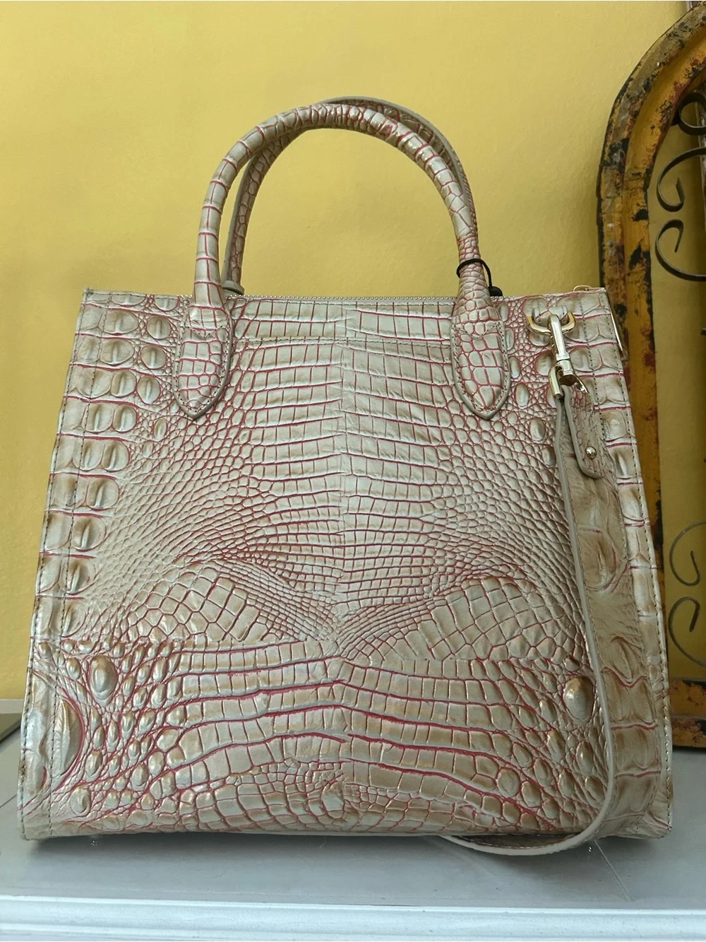 Brahmin Caroline Satchel Sunkiss Melbourne Croc Embossed Leather NWT old money
